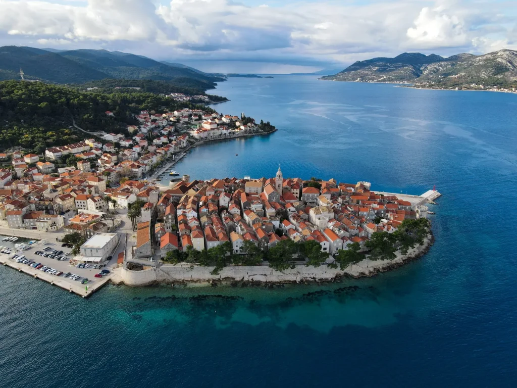 aerial view of the old town of Korcula in Croatia