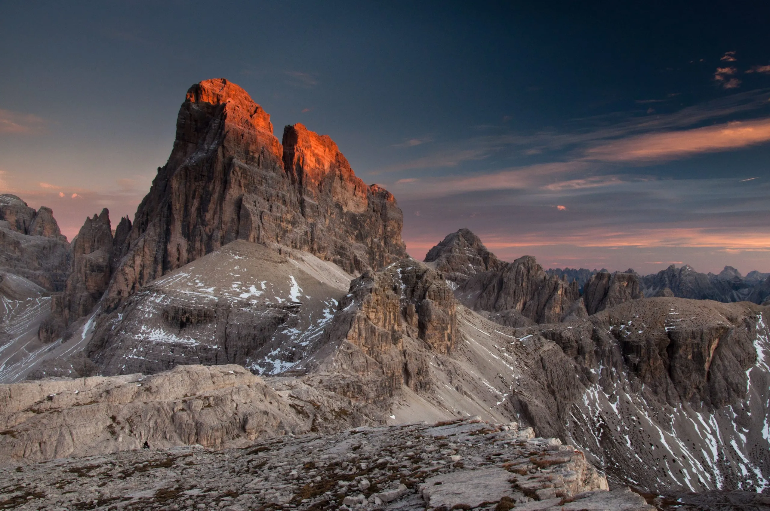 Last sun rays on the dolomites peak