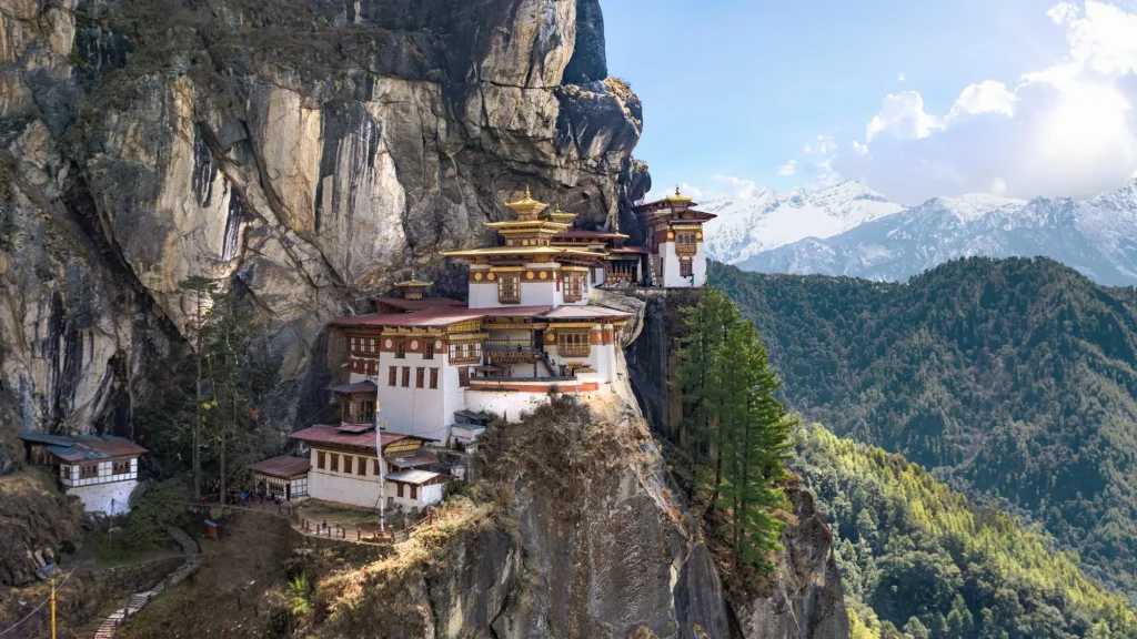Taktshang Goemba or Tiger's nest Temple or Tiger's nest monastery the beautiful buddhist temple.The most sacred place in Bhutan is located on the high cliff mountain with sky of Paro valley, Bhutan.