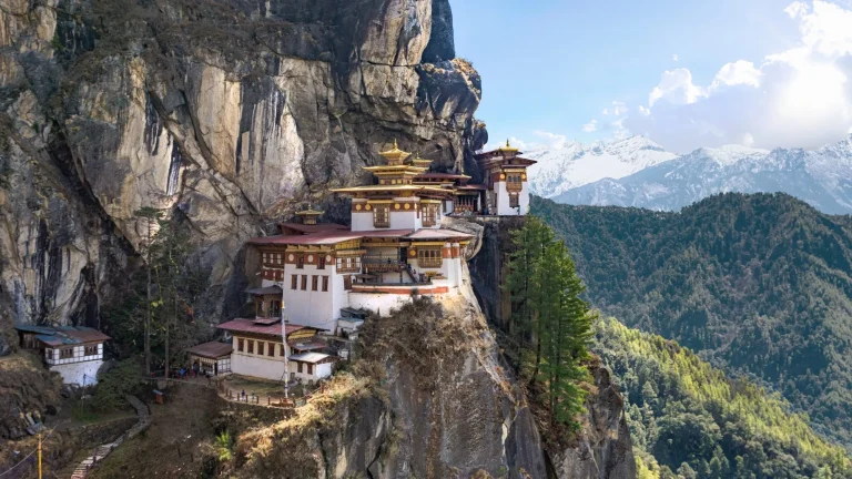 Taktshang Goemba or Tiger's nest Temple or Tiger's nest monastery the beautiful buddhist temple.The most sacred place in Bhutan is located on the high cliff mountain with sky of Paro valley, Bhutan.
