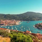 Bay of Vela Luka on the island of Korcula, aerial view, Croatia